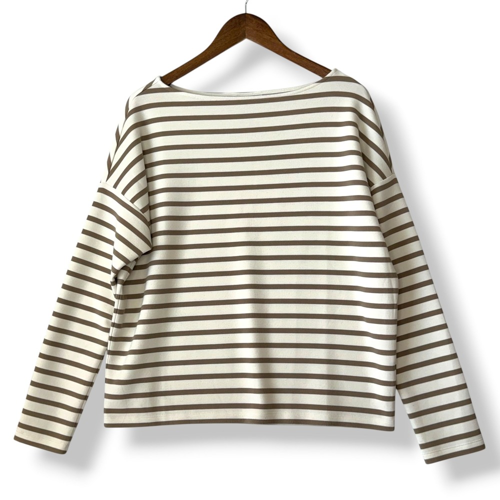 Spanx AirEssentials Boatneck Top M White Taupe Stripe Lounge Relaxed Neutral